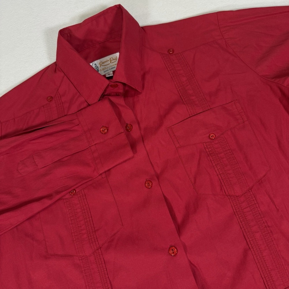 Ramon Puig Guayabera Classic Womens‎ Medium Size 16 Red Cuban Short Sleeve Shirt